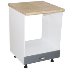 Corp pentru cuptor incorporabil cu sertar Zebra, Alb/MDF gri, cu blat artar, 60 x 85 x 60 cm